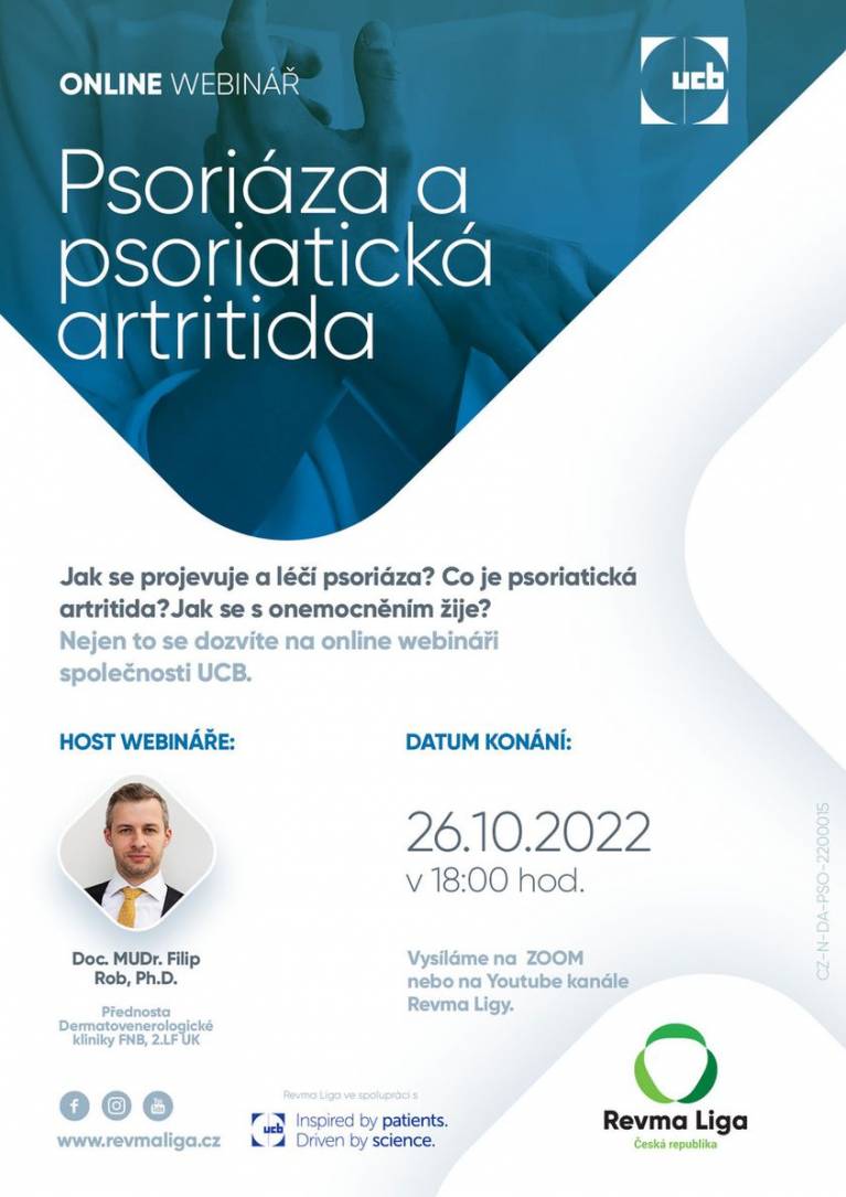 Webinář Revmaliga : Psoriáza a psoriatická artritida - 26.10.2022  **Již i dostupný videozáznam z webináře !!**