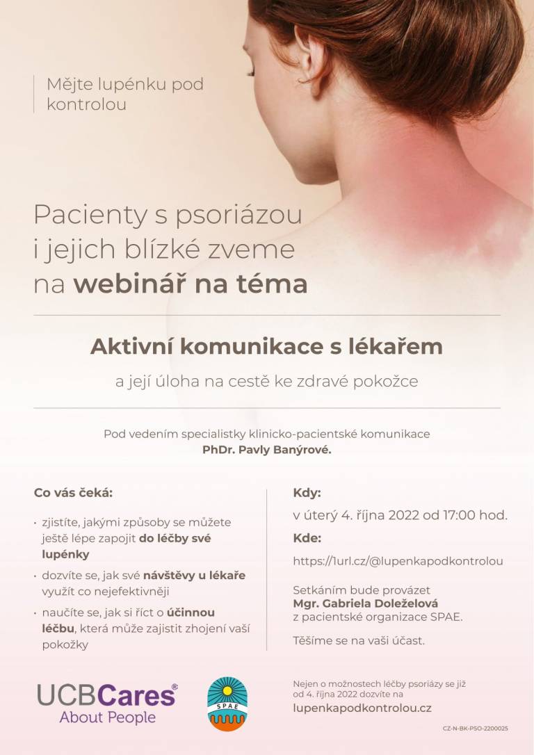 Mějte lupénku pod kontrolou : PSORIÁZA - WEBINÁŘ 4.10.2022